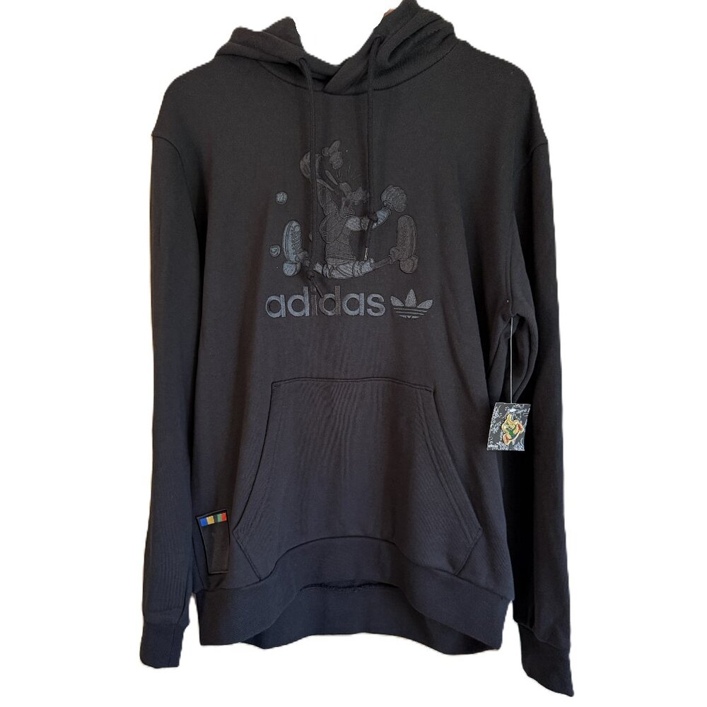 NEW Adidas x Disney Black Embroidered Goofy Hoodie & Pin RARE Men Size M